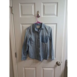 Madewell Shrunken Denim Shirt Light Wash Button Up Long Sleeve Top - Size S
